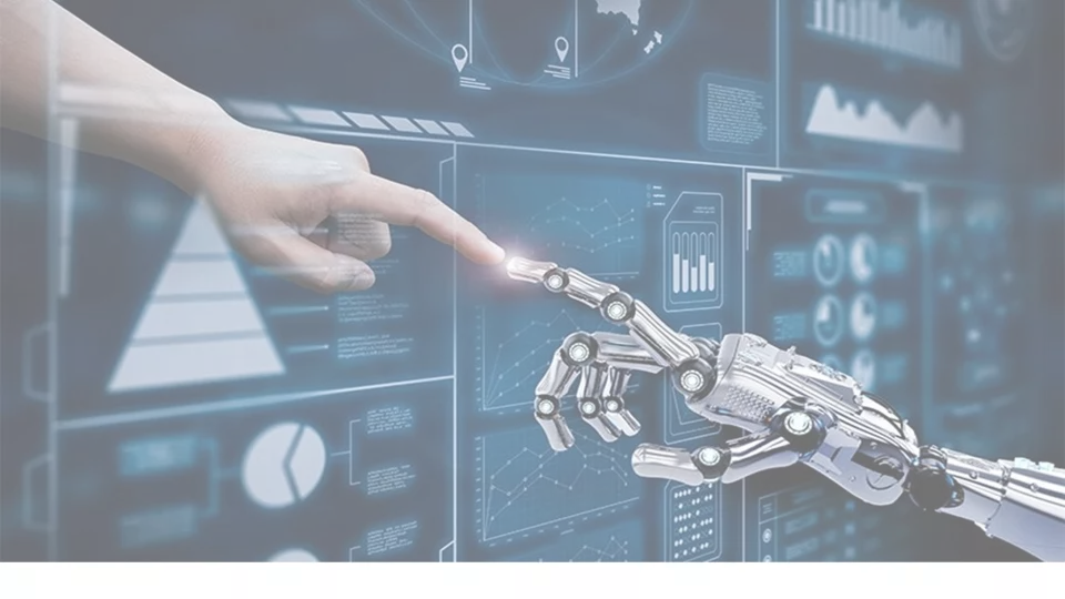 human hand and robot hand touch fingers