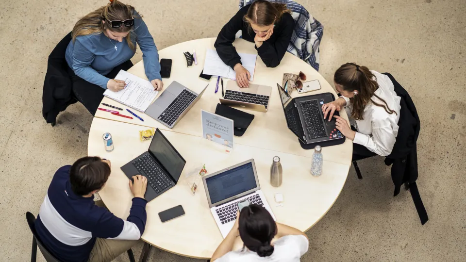 Students working at a table