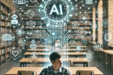 Illustration of a man and AI symbols.