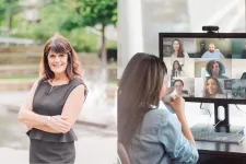 Photo montage of a woman and another woman on front of a digital meeting