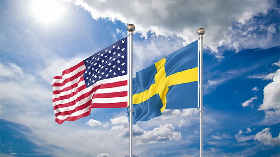 Stock photo of Swedish and American flags 
