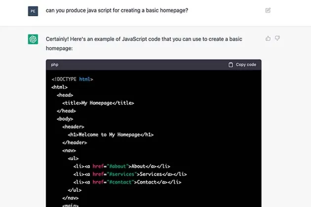 Screen shot from Chat GPT.
