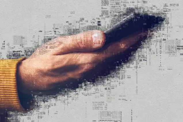 A graphic of a hand holding a phone