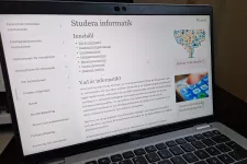 Photograph of a laptop displaying our new website (swedish version). The title says "Study informatics" (translated). 