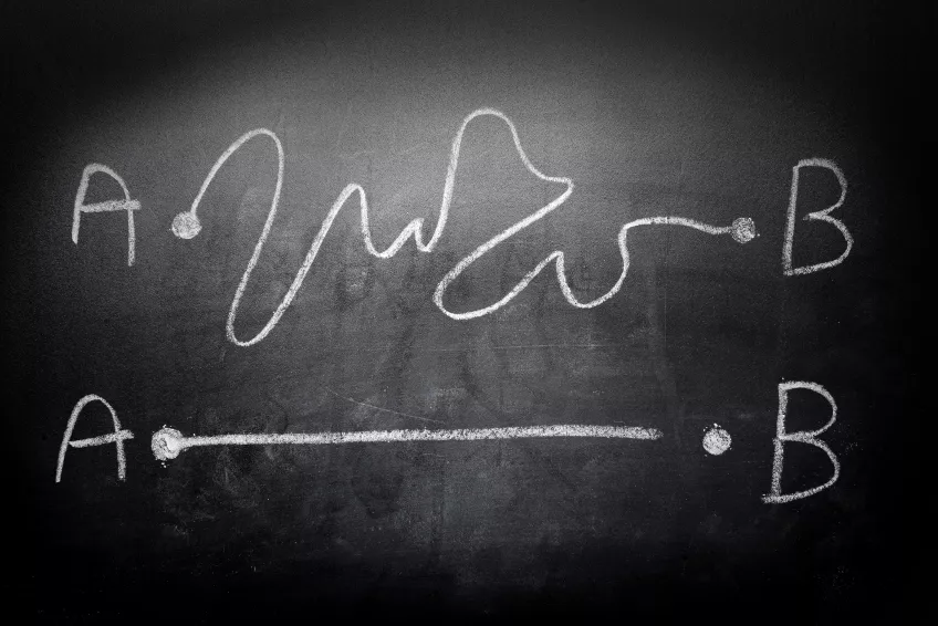 A blackboard with A to B arrows.