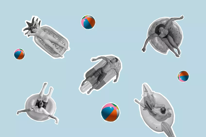Illustration of a pool with people in it.