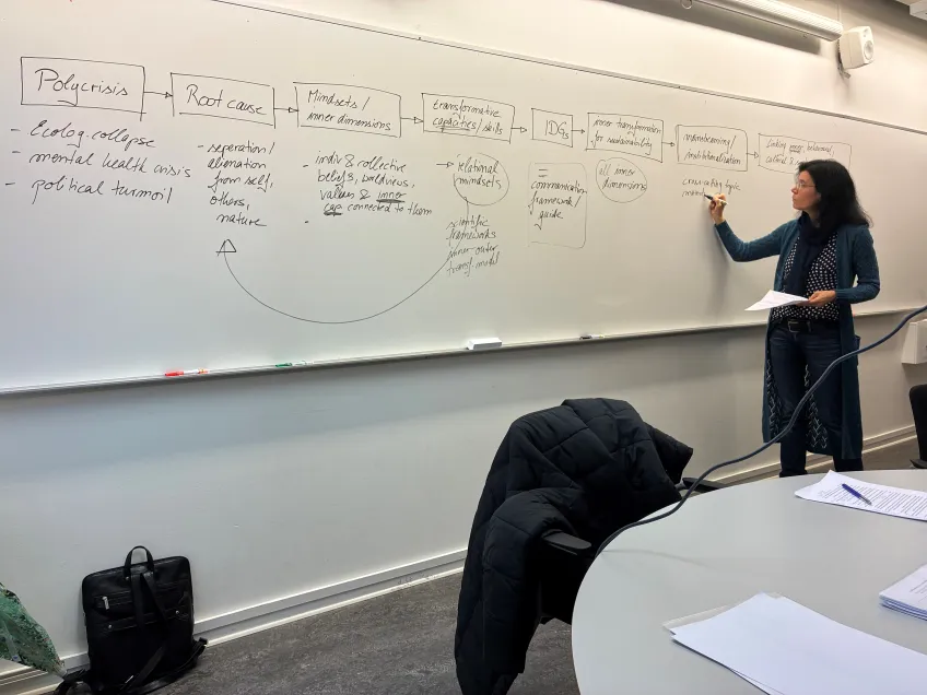 Professor writing on white board